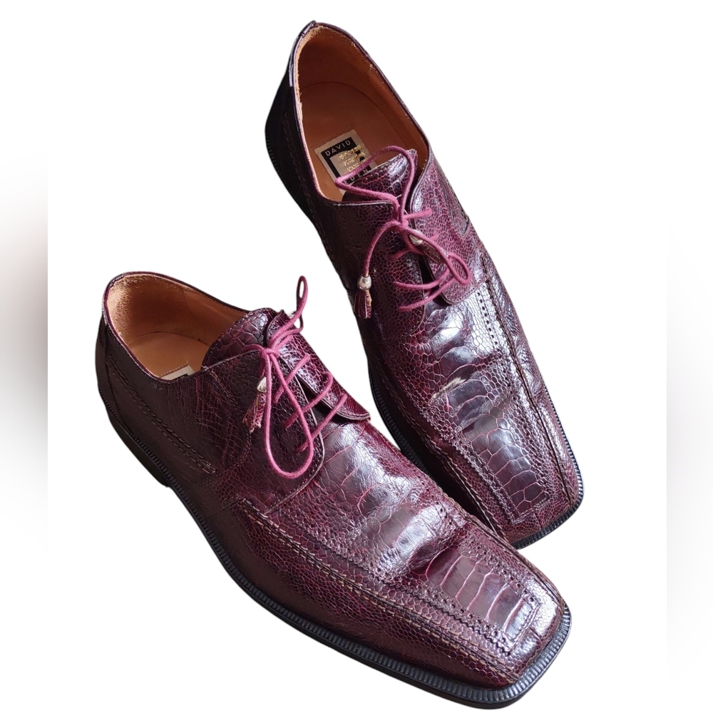 David Eden Ostrich Leather Handmade Shoes Red Mens 14